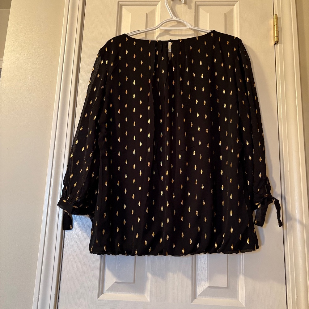Roz & Ali Size Large Black and Metallic Gold Top - Picture 3 of 4